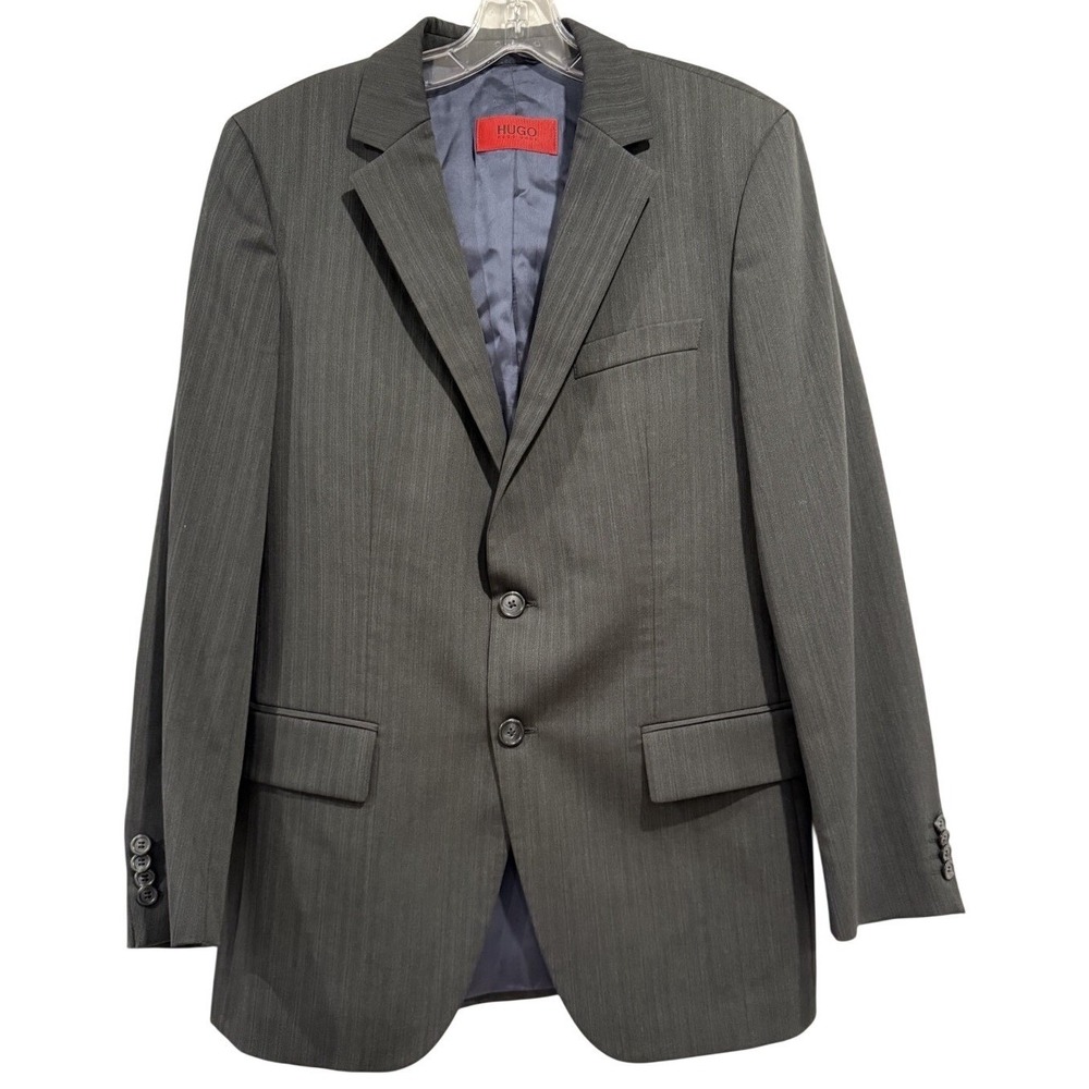 HUGO BOSS Aamon/Hago Men's Charcoal Pinstripe Wool Suit Blazer Size 46 Business - Picture 1 of 16